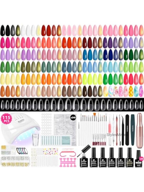 Other - 115Pcs Gel Nail Polish Kit with UV LED Light, Nail Drill, Almond Tips, Gel